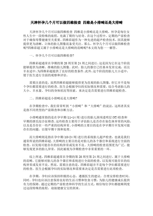 天津怀孕几个月可以做四维检查 四维是小排畸还是大排畸