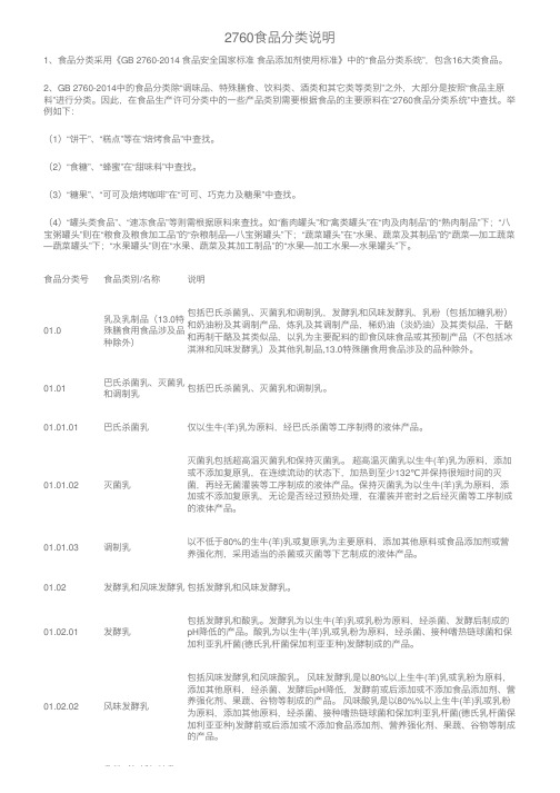 2760食品分类说明