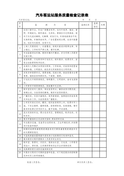 汽车客运站服务质量检查记录表