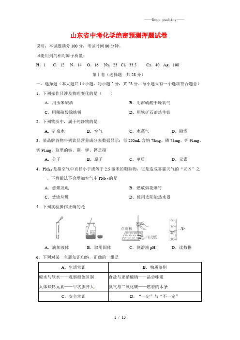 山东省2023年中考化学绝密预测押题试卷(含答案) (2)