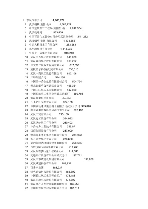 武汉企业100强排行榜