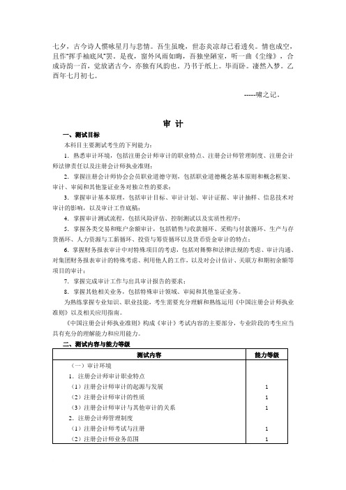 Abyhinq2011年cpa注册会计师考试大纲审计