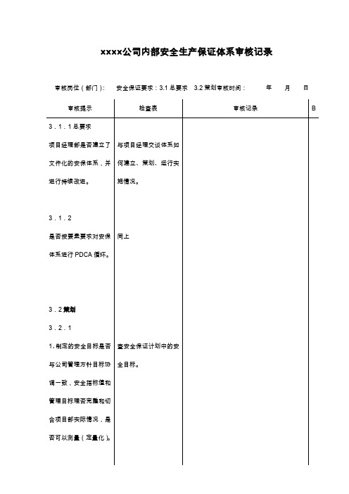 公司内部安全生产保证体系审核记录