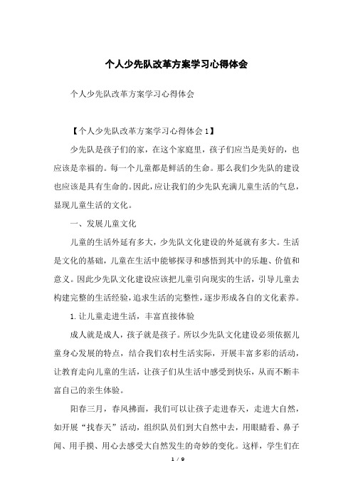 个人少先队改革方案学习心得体会