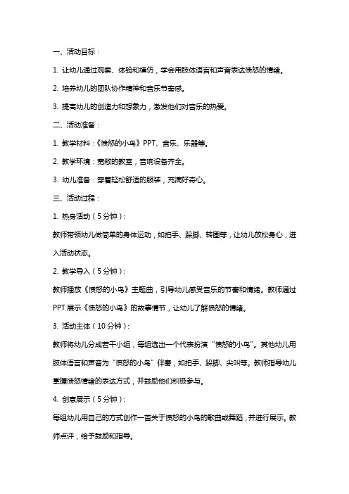 大班奏乐活动《愤怒的小鸟》公开课教案