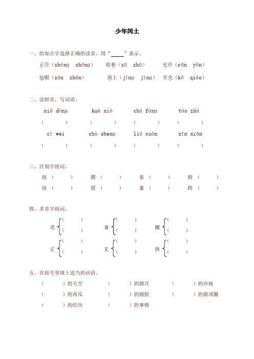 (精品)人教版六年级上册语文同步练习-17少年闰土(有答案)