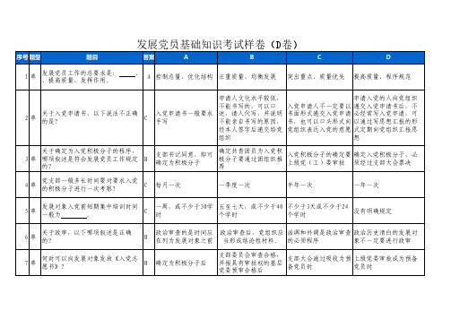 发展党员基础知识考试样卷(D卷)