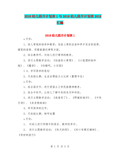 2018幼儿园月计划表1与2018幼儿园月计划表2018汇编