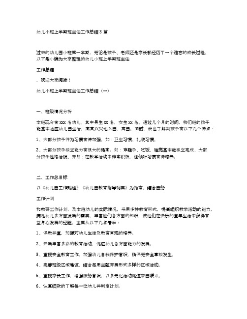 幼儿小班上学期班主任工作总结3篇