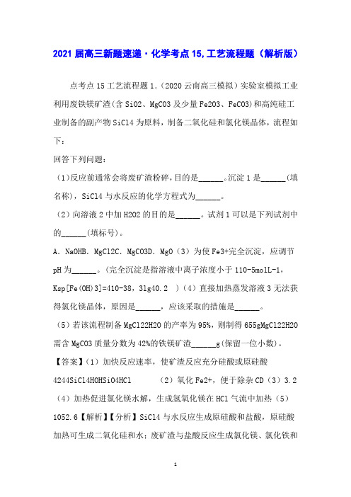 2021届高三新题速递·化学考点15工艺流程题(解析版)