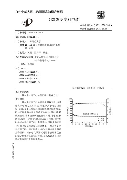 一种水系锌离子电池及正极的制备方法[发明专利]