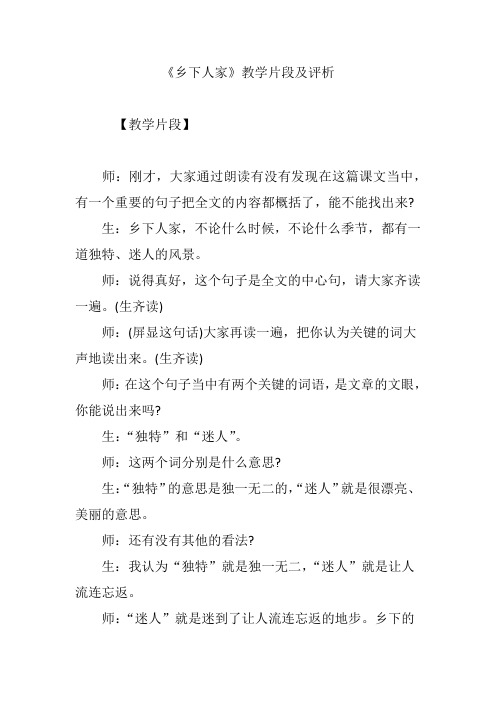 《乡下人家》教学片段及评析