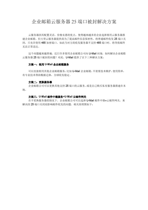 企业邮箱云服务器25端口被封解决方案