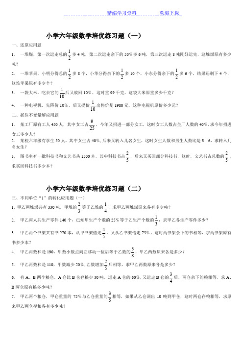 小学六年级数学培优练习题