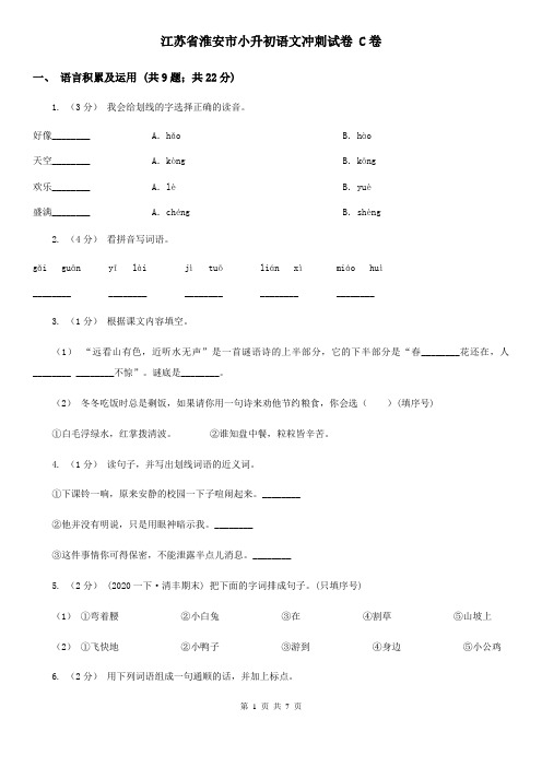 江苏省淮安市小升初语文冲刺试卷 C卷