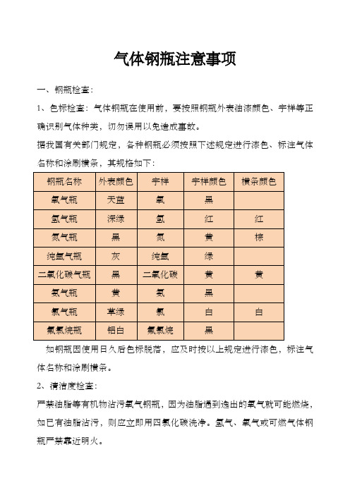 气体钢瓶使用注意事项及管理制度