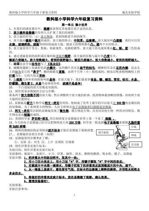 教科版小学科学六年级下册复习资料教案资料