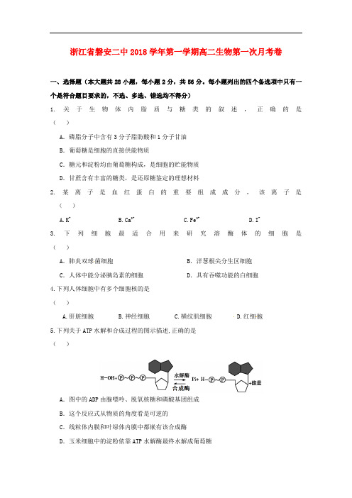 浙江省磐安县第二中学高二生物10月月考试题