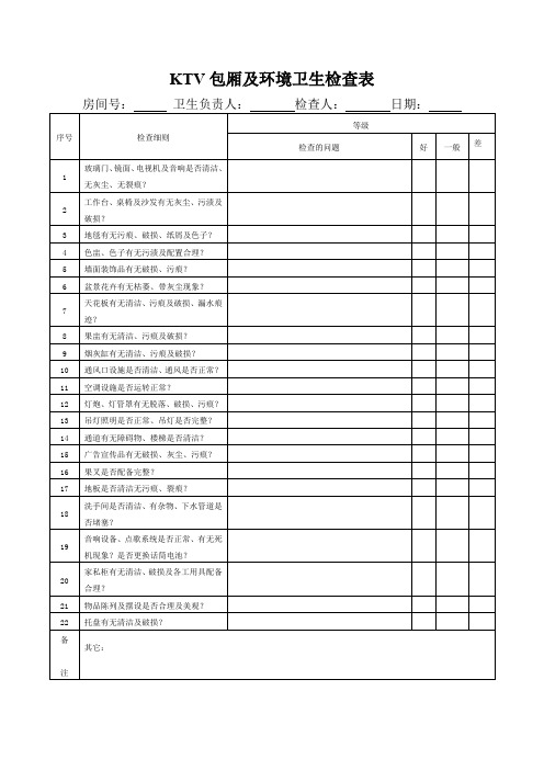 KTV包厢及环境卫生检查表