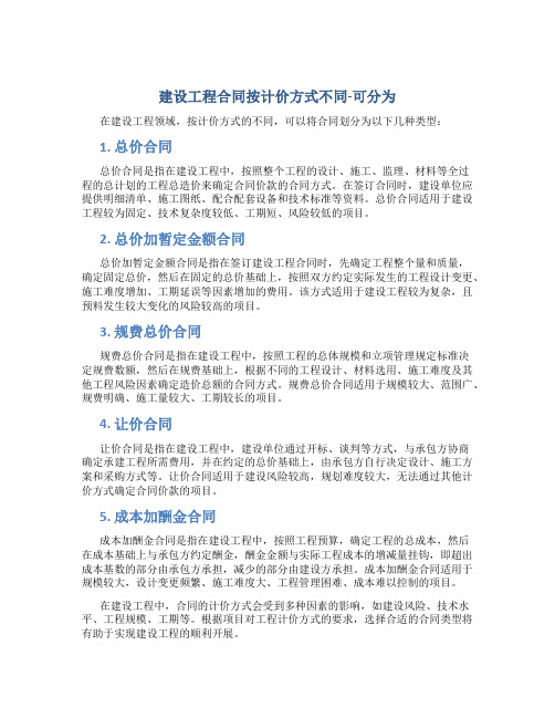 建设工程合同按计价方式不同-可分为