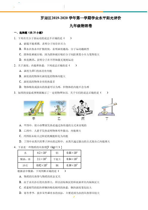 广东省深圳市罗湖区2019-2020学年第一学期学业水平阳光评价  九年级物理(PDF 有答案)