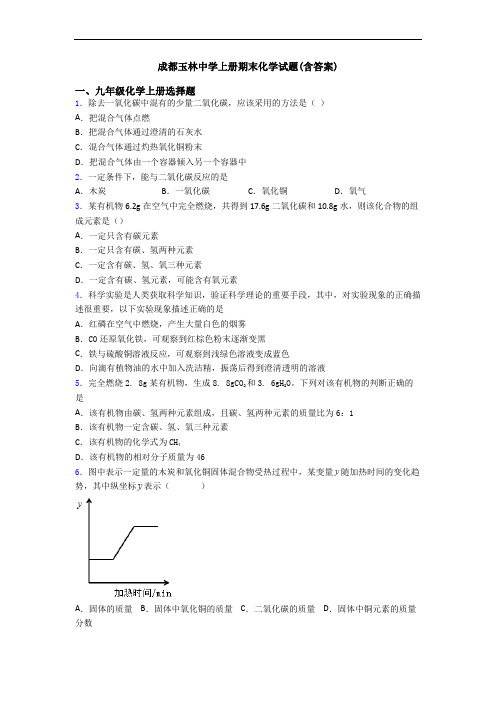 成都玉林中学初三化学上册期末化学试题(含答案)