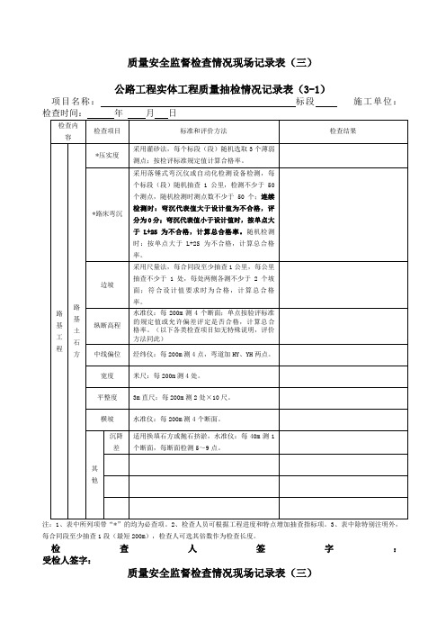 公路工程项目实体质量检查记录表