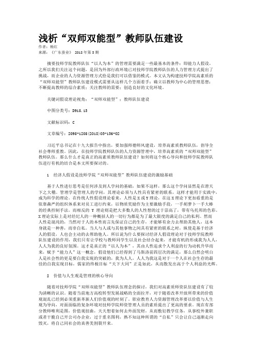 浅析“双师双能型”教师队伍建设