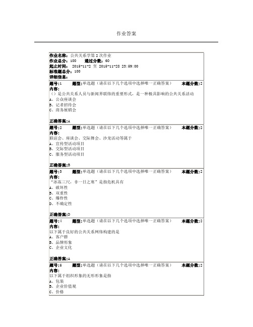 2015南大网院公共关系学第2次作业(答案最全)