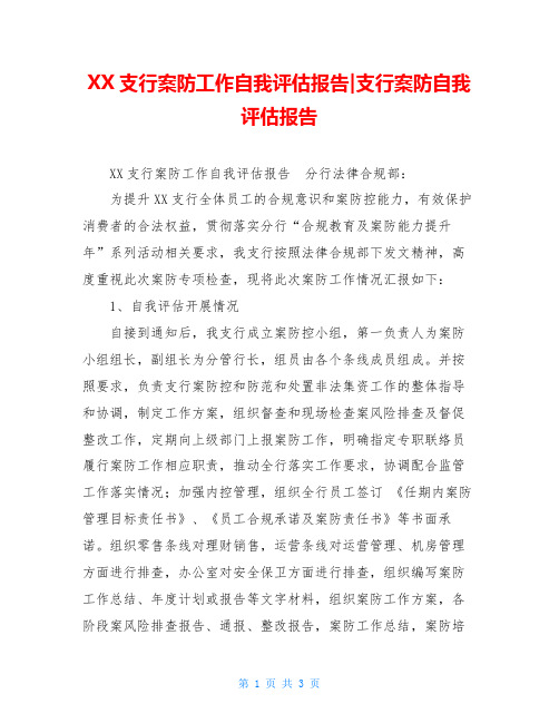 XX支行案防工作自我评估报告-支行案防自我评估报告