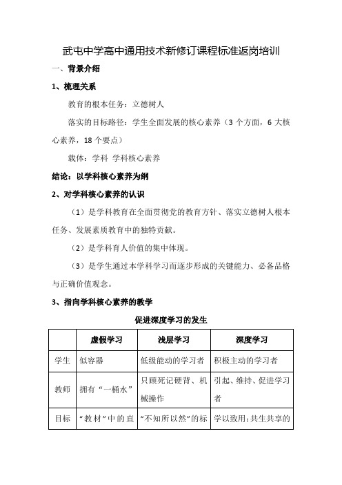 高中通用技术新课程标准培训返岗培训