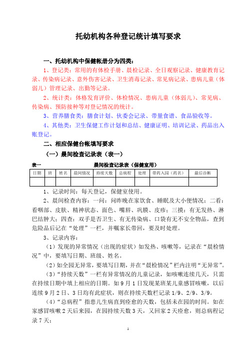 托幼机构机构各种登记统计填写要求