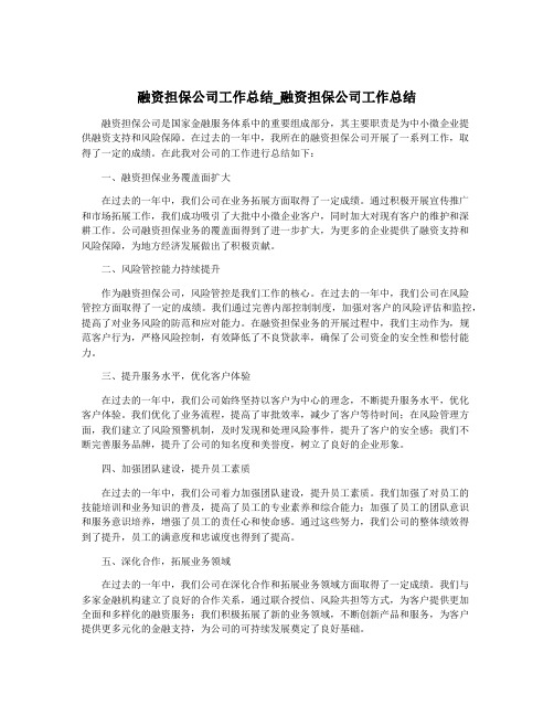 融资担保公司工作总结_融资担保公司工作总结