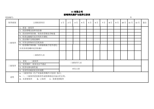 波峰焊机维护与保养记录表