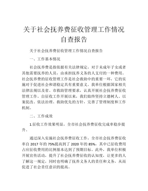 关于社会抚养费征收管理工作情况自查报告