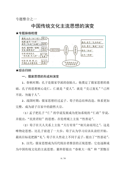 必修三专题整合之1_中国传统文化主流思想的演变