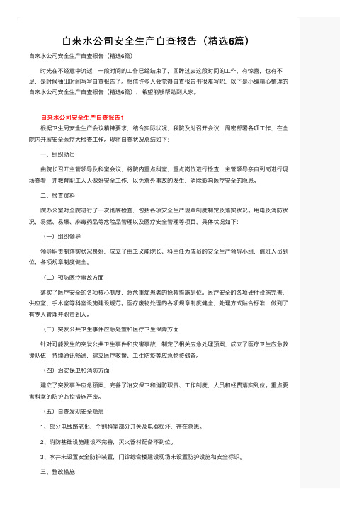 自来水公司安全生产自查报告（精选6篇）