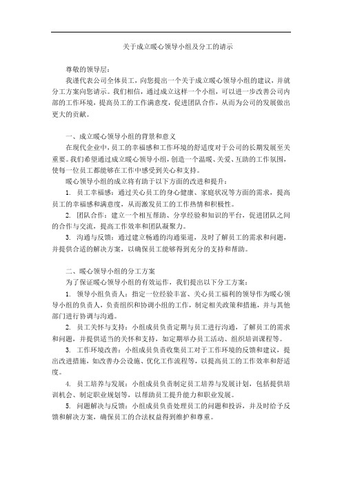 关于成立暖心领导小组及分工的请示