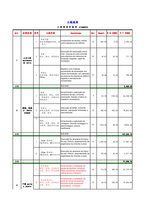 葡语报价简单格式