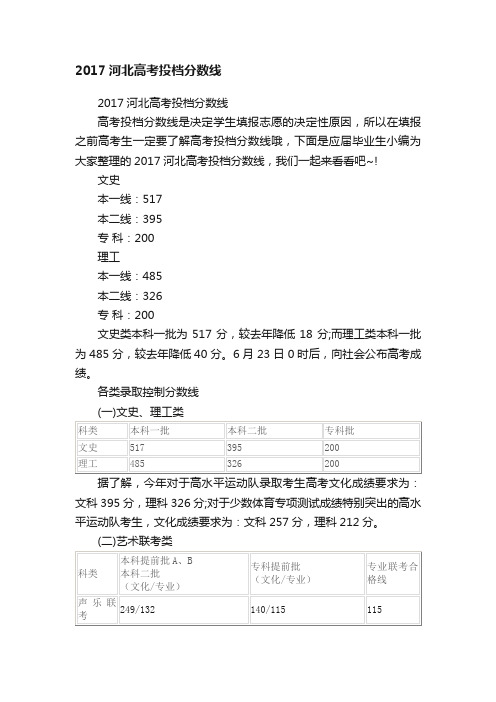 2017河北高考投档分数线