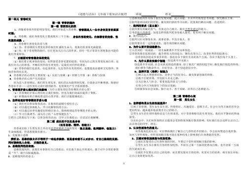 2020七年级道法下册知识点(全,带目录)