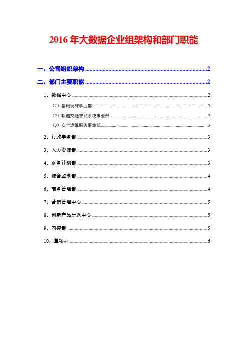 2016年大数据企业组架构和部门职能