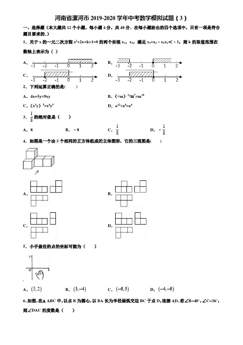 河南省漯河市2019-2020学年中考数学模拟试题(3)含解析