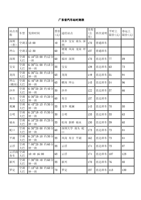 广东省客运站时刻表