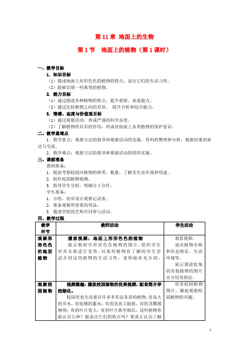 七年级生物下册 11.1 地面上的植物教案 (新版)苏科版