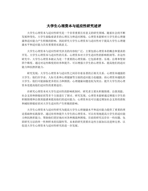 大学生心理资本与适应性研究述评