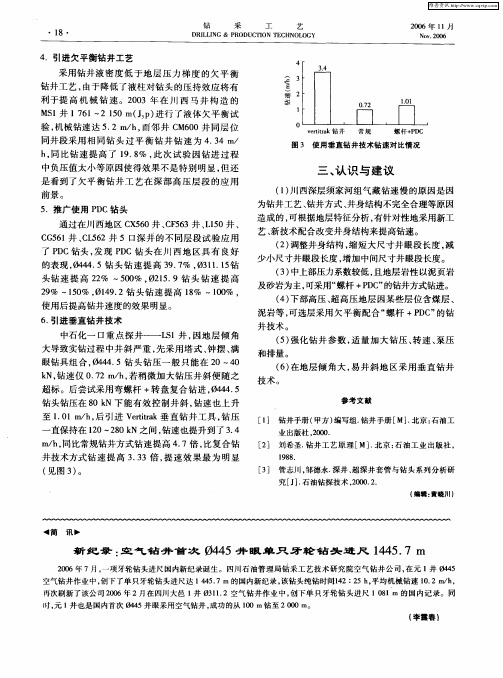 新纪录：空气钻井首次φ445井眼单只牙轮钻头进尺1445.7m