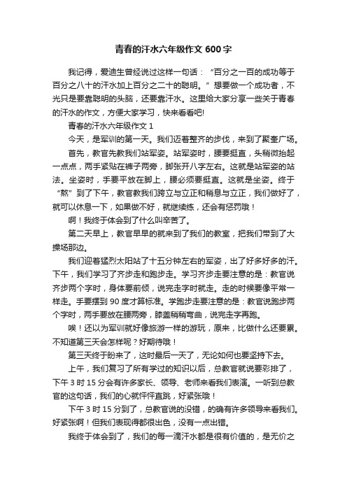 青春的汗水六年级作文600字