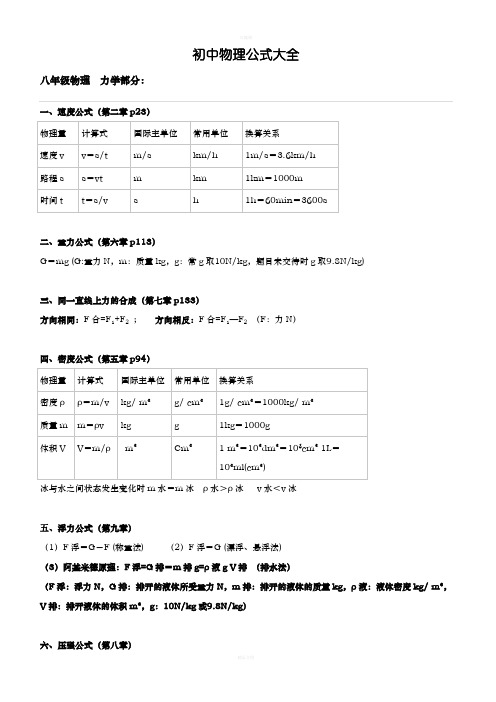 初中物理公式(沪科版)