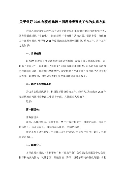 关于做好年度耕地流出问题排查整改工作的实施方案